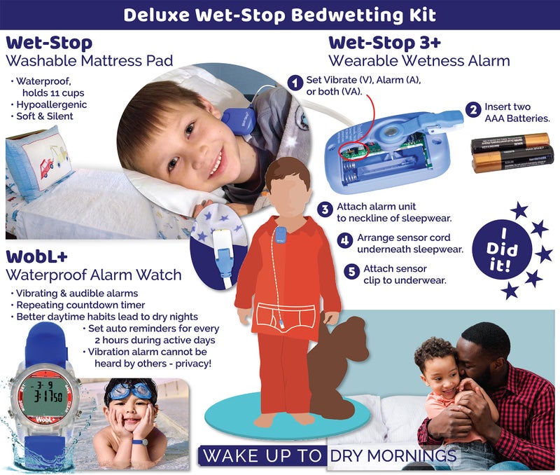 Wet-Stop Deluxe Bedwetting Kit Wet-Stop Bedwetting Alarm, WobL+ Waterproof Watch, Waterproof Mattress Pad - Image 2